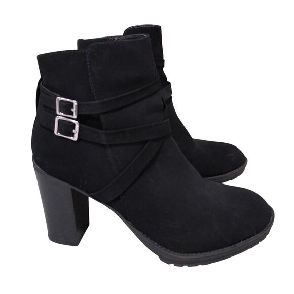 [D112] Andiamo Black Silver Side Buckle Ankle High Heel Boots, Size 10 - Picture 1 of 7